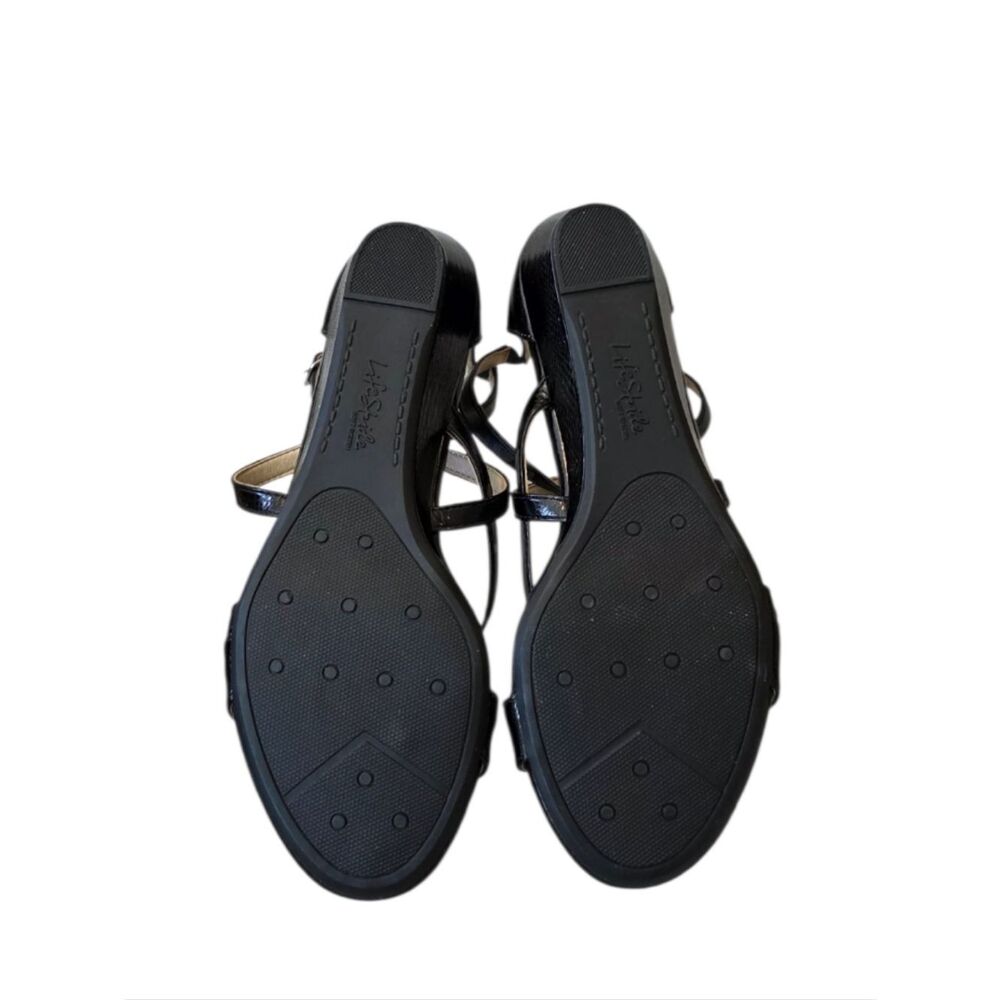 LifeStride Yolanda Black Crisscross Strappy Wedge Heel Sandal Size 8M - Picture 8 of 10